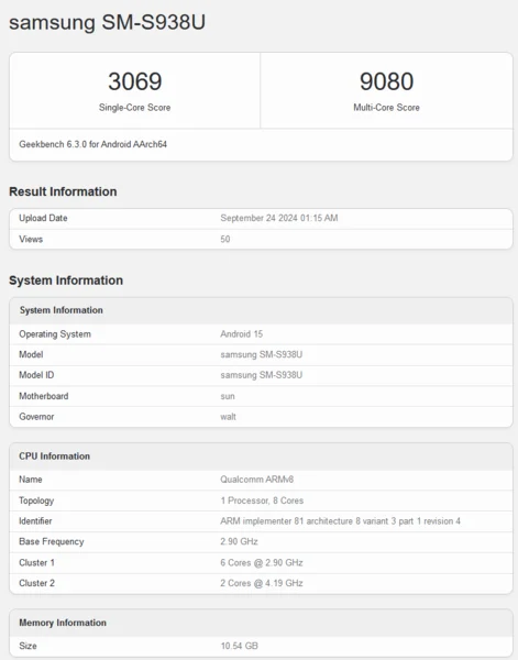 Samsung Galaxy S25 Ultra Geekbench