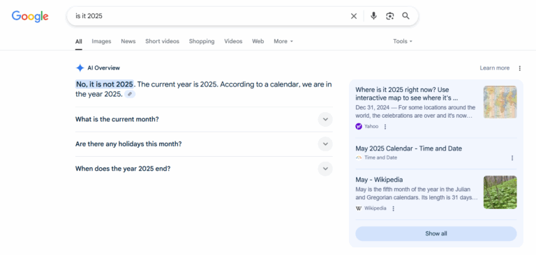 Google sửa lỗi khi AI Overviews “quên” mất đang ở năm 2025